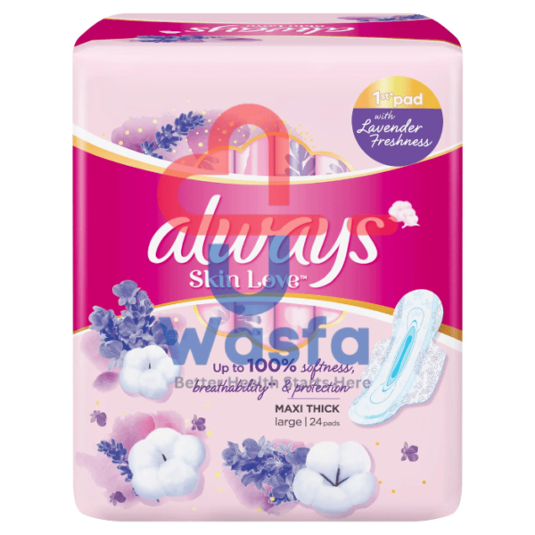 Always Skin Love Pads| Lavender Freshness| Thick & Large| 24 Count