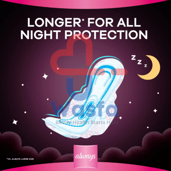Always Dreamzz Cotton Soft Maxi Thick, Night sanitary pads with wings, 8 Count - Image 2