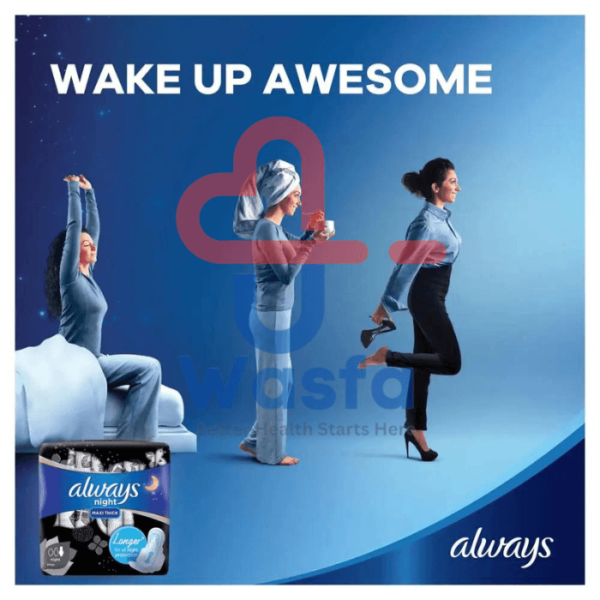 Always Clean & Dry Maxi Thick, Night sanitary pads with wings, 8 Count - Image 3