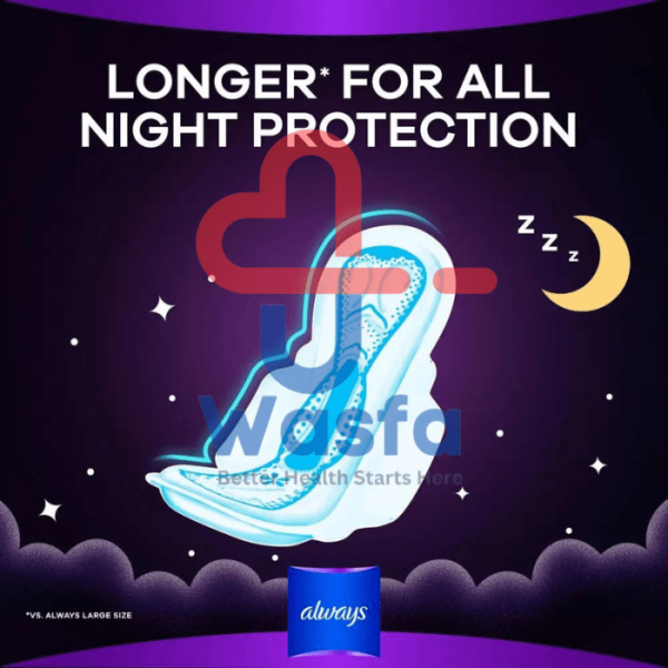 Always Clean & Dry Maxi Thick, Night sanitary pads with wings, 8 Count - Image 2