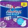 Always Clean & Dry Maxi Thick, Large sanitary pads with wings, 30 Count